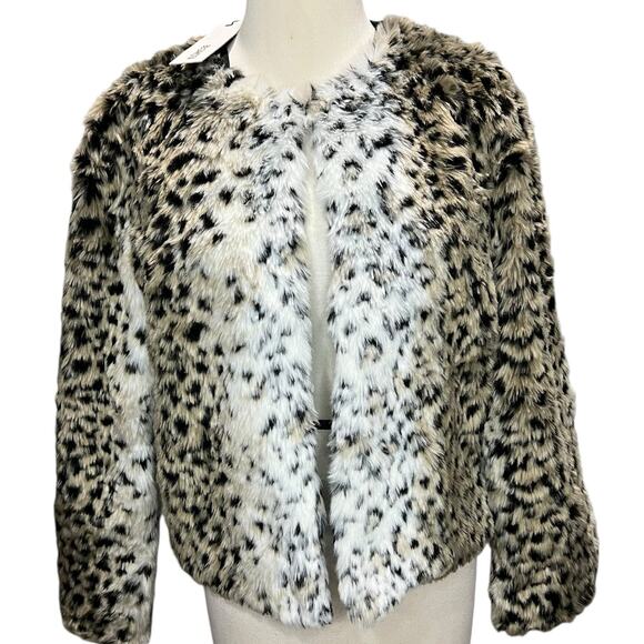 BB Dakota Womens Wild Thing Jacket S Black Tan Leopard Soft Faux Fur Glam Chic - Picture 2 of 16